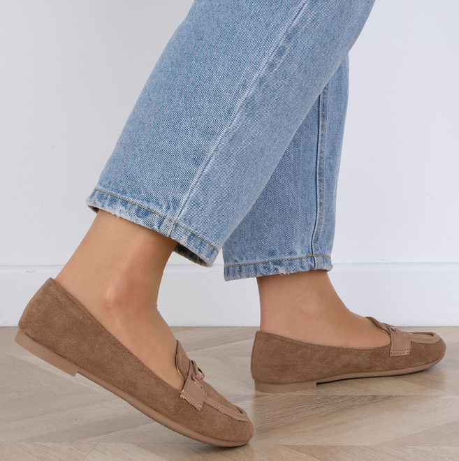 BRĄZOWE MOKASYNY ZAMSZOWE DAMSKIE WSUWANE FUPER 7