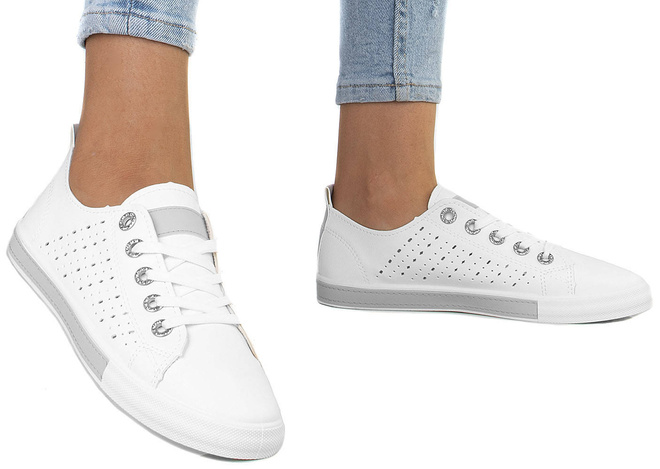 BIAŁE TRAMPKI DAMSKIE TENISÓWKI AŻUROWE MEDISON 2