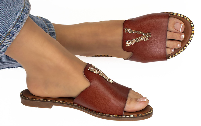 CAMEL DAMSKIE SKÓRZANE KLAPKI ELEGANCKIE OZDOBA FRANKLIN 4