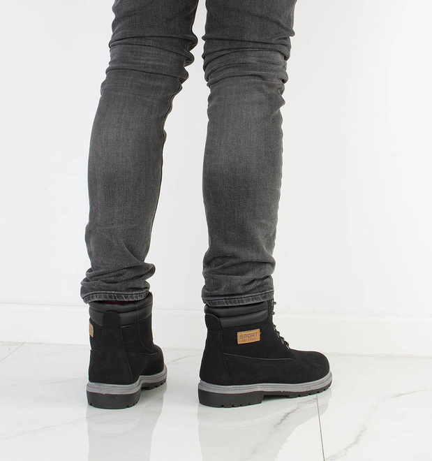 CZARNE TRAPERY BOTKI MĘSKIE SZNUROWANE 6