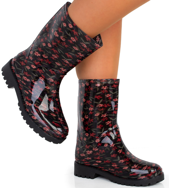 BŁYSZCZĄCE KALOSZE BOTKI SZTYBLETY CZARNE ELWOOD 4