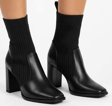 CZARNE SKÓRZANE BOTKI  ELASTYCZNA CHOLEWKA WSUWANE ETNARIA