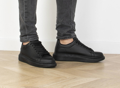 CZARNE SNEAKERSY TRAMPKI SKÓRZANE MĘSKIE