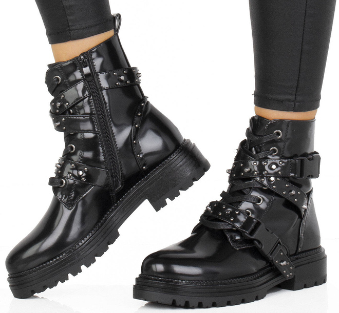 CZARNE TRAPERY BOTKI OCIEPLANE WORKERY Z DŻETAMI 2