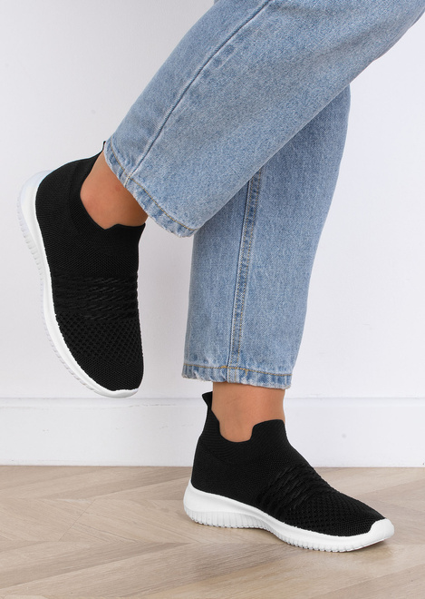 CZARNE DAMSKIE SNEAKERSY WSUWANE FIBRI