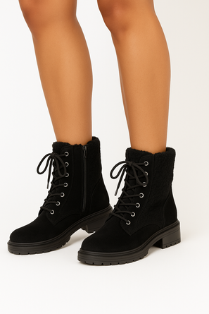 DAMSKIE CZARNE ZAMSZOWE BOTKI TRAPERY OCIEPLANE TULARA