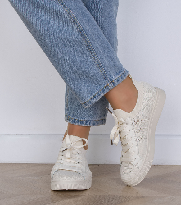BEŻOWE TENISÓWKI AŻUROWE SZNUROWANE ODETTE 7
