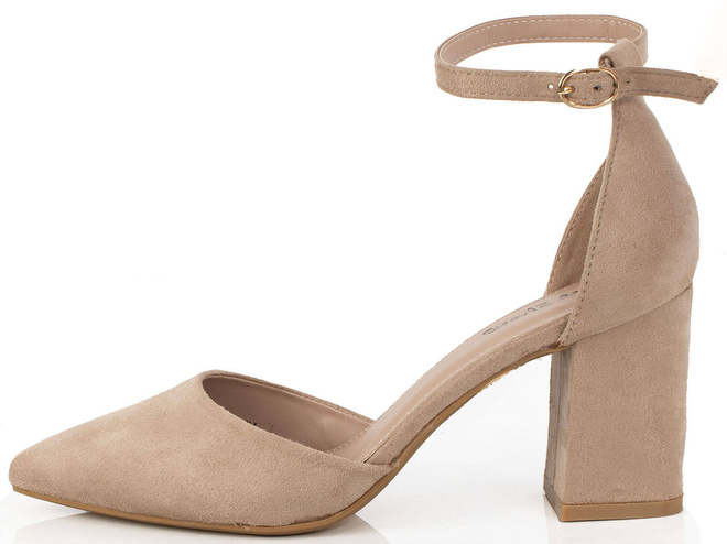 BEŻOWE DAMSKIE ZAMSZOWE CZÓŁENKA NA SŁUPKU SZPIC RAMONA 3