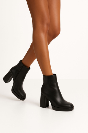 SKÓRZANE CZARNE BOTKI NA OBCASIE NA PLATFORMIE OCIEPLANE VELMIRE