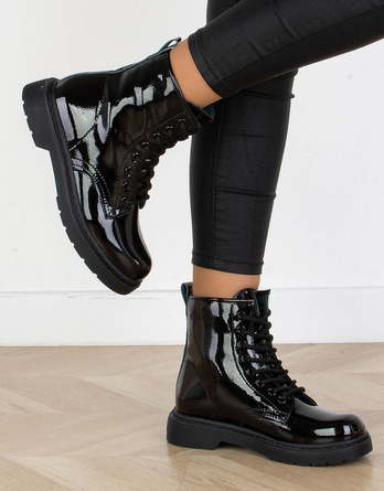 CZARNE BOTKI  OCIEPLANE GLANY LAKIEROWANE BEKY