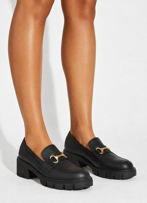 CZARNE PÓŁBUTY MOKASYNY MATOWE Z ŁAŃCUCHEM WSUWANE