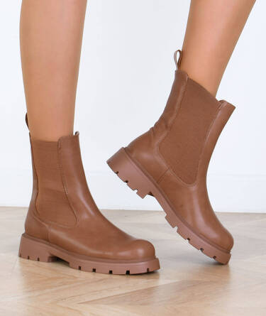 BRĄZOWE BOTKI SZTYBLETY Z GUMĄ WSUWANE SAND