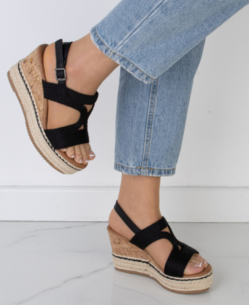 CZARNE DAMSKIE SANDAŁY NA KOTURNIE ESPADRYLE CRISTY