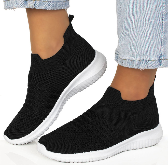CZARNE DAMSKIE SNEAKERSY WSUWANE FIBRI 2