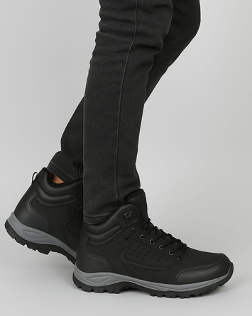 CZARNE MĘSKIE BOTKI ZAMSZOWE OCIEPLANE TRAPERY