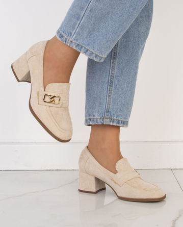 BEŻOWE PÓŁBUTY MOKASYNY ZAMSZOWE KLASYCZNE HAYLE