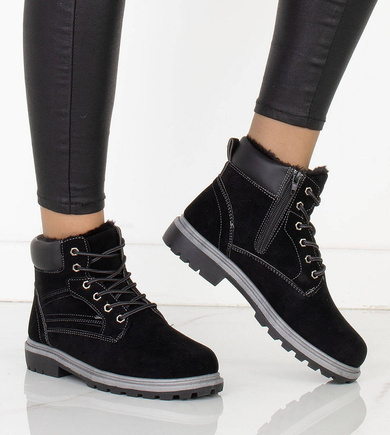 CZARNE BOTKI ZAMSZOWE OCIEPLANE TRAPERY FORCE