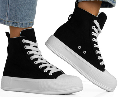 CZARNE WYSOKIE TRAMPKI NA PLATFORMIE SZNUROWANE LINDA