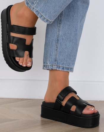 CZARNE DAMSKIE KLAPKI ELEGANCKIE PASKI MORA