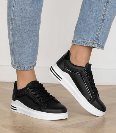 CZARNE TRAMPKI SPORTOWE SKÓRZANE SNEAKERSY CASTI