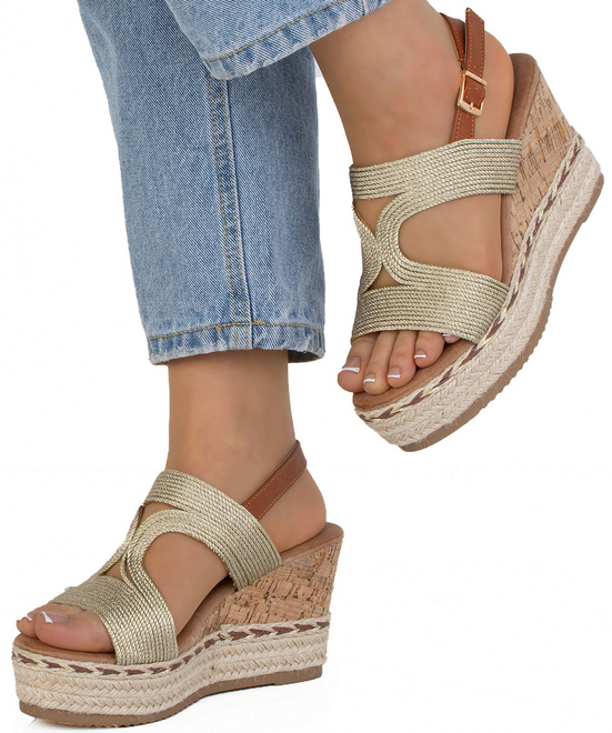 ZŁOTE DAMSKIE SANDAŁY NA KOTURNIE ESPADRYLE CRISTY 4