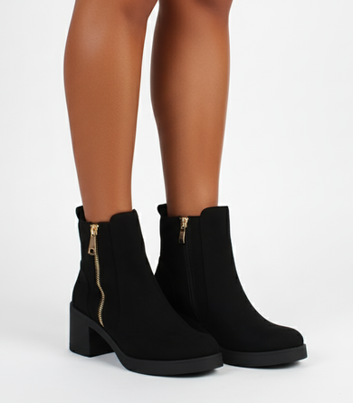 CZARNE DAMSKIE BOTKI NA SŁUPKU ZAMSZOWE OCIEPLANE DEVIORE