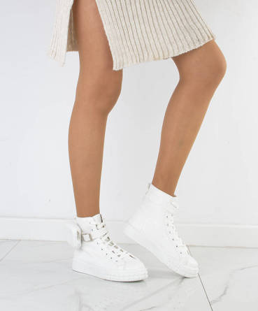 BIAŁE SKÓRZANE TRAMPKI BOTKI PLATFORMA ANILA