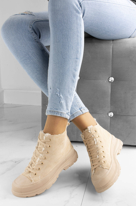 BEŻOWE WYSOKIE OCIEPLANE TRAMPKI HARIS 7