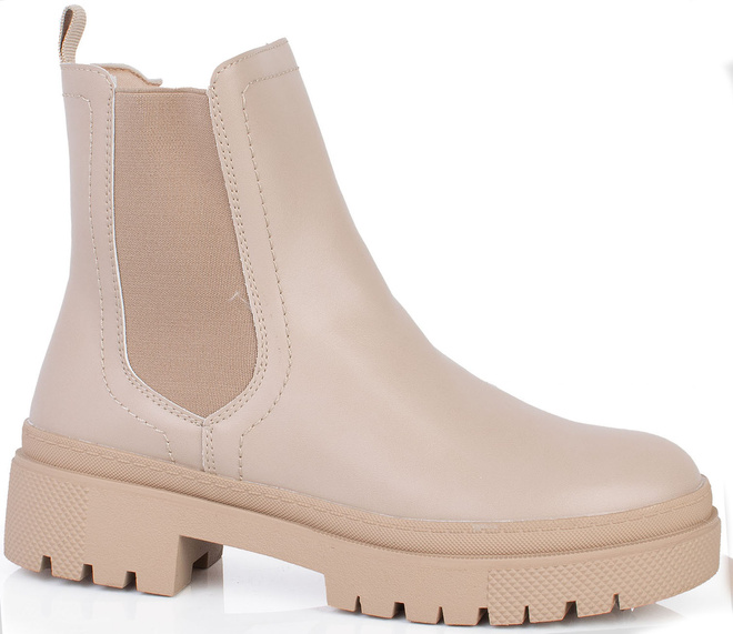 BEŻOWE SKÓRZANE BOTKI SZTYBLETY NA PLATFORMIE GUMMI 1