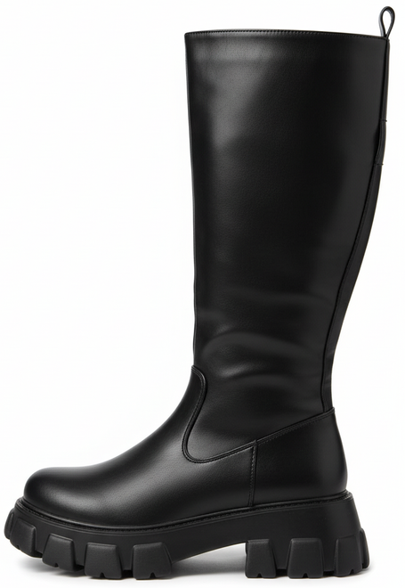 DAMSKIE CZARNE SKÓRZANE KOZAKI NA ZAMEK NA PLATFORMIE 3