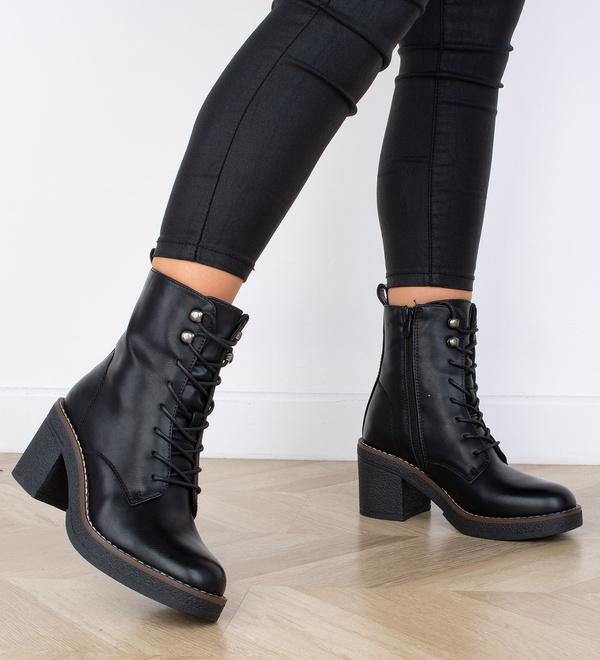 CZARNE DAMSKIE BOTKI NA SŁUPKU SKÓRZANE OLO 5