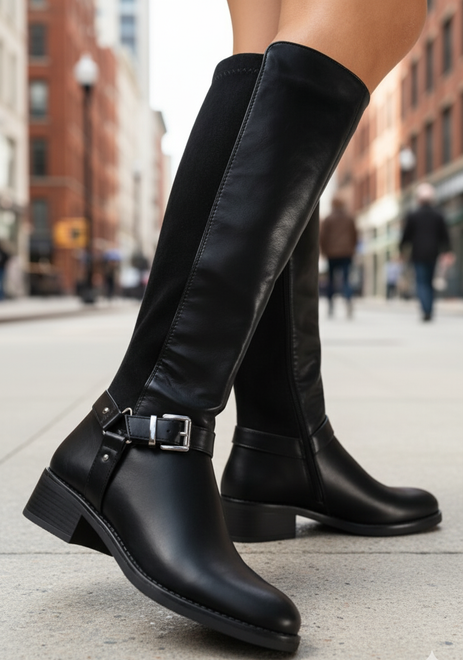 CZARNE DAMSKIE KOZAKI SKÓRZANE NA SŁUPKU OLESSA