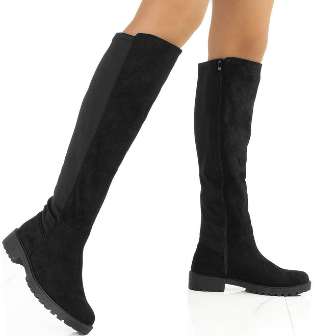 CZARNE ZAMSZOWE KOZAKI ZA KOLANO OFICERKI 4