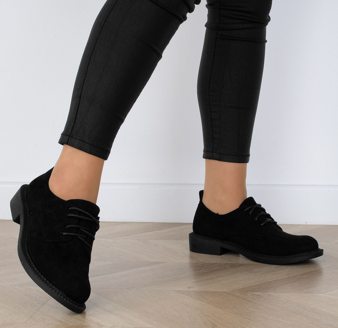 CZARNE PÓŁBUTY ZAMSZOWE DAMSKIE SZNUROWANE SIRRO 5