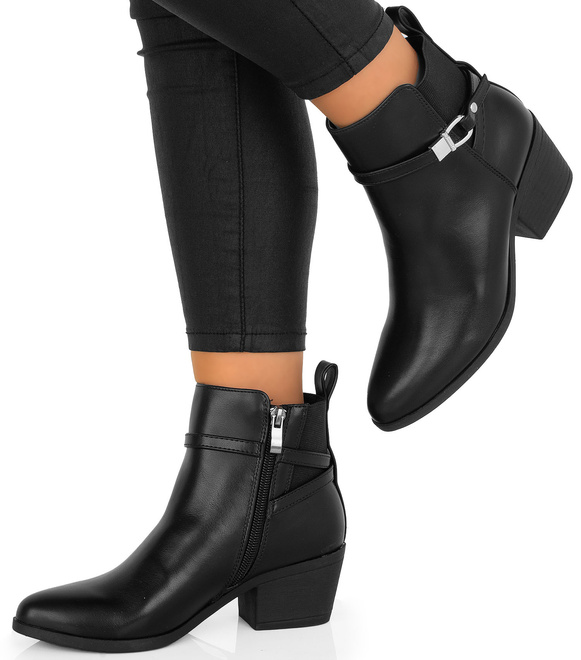 CZARNE DAMSKIE BOTKI NA SŁUPKU SKÓRZANE NA ZAMEK OLIO 4