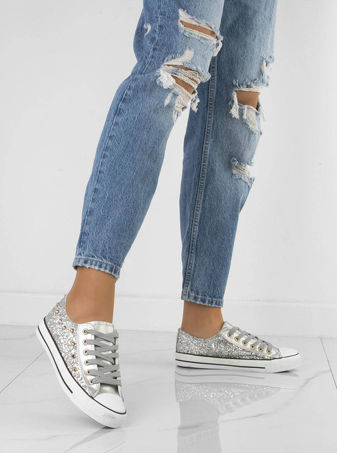 SREBRNE KLASYCZNE NISKIE TRAMPKI DAMSKIE   8