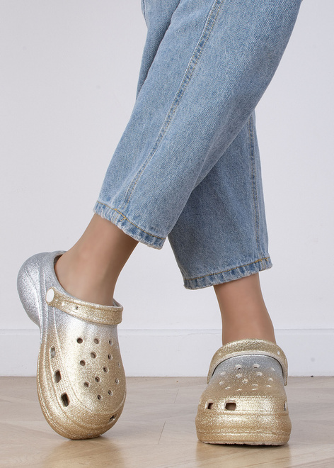 ZŁOTE BROKATOWE DAMSKIE PIANKOWE KLAPKI NA GRUBEJ PODESZWIE CITRA 8