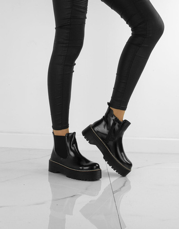 CZARNE BOTKI GLANY Z GUMĄ EKOSKÓRA