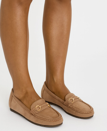 BEŻOWE MOKASYNY ZAMSZOWE PÓŁBUTY DAMSKIE RENNIE