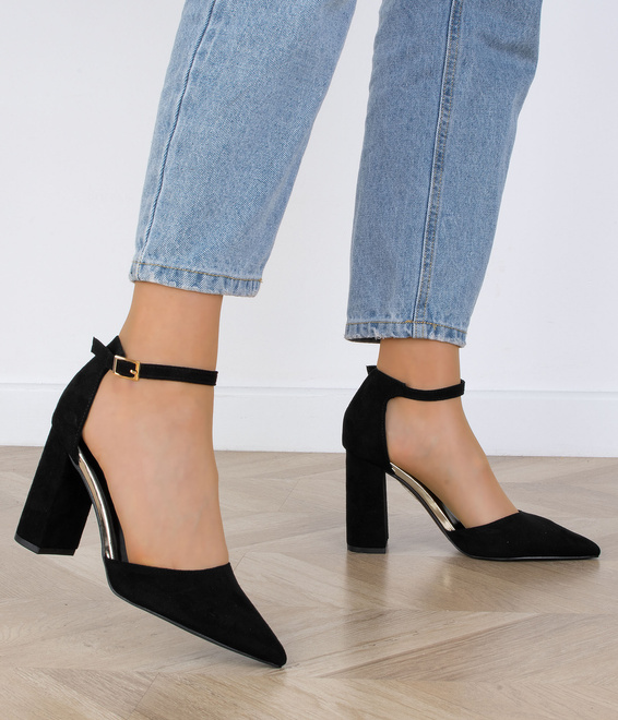 CZARNE DAMSKIE ZAMSZOWE CZÓŁENKA NA SŁUPKU NATALIA 6