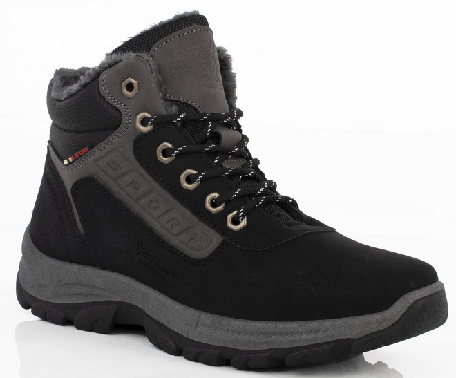 CZARNE MĘSKIE OCIEPLANE BUTY TREKKINGOWE TRAPERY 1