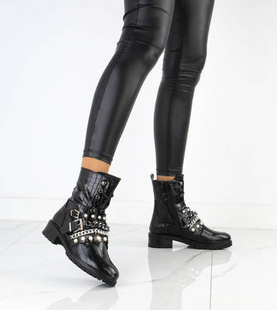 CZARNE BOTKI GLANY KROKODYL PEREŁKI MINIS