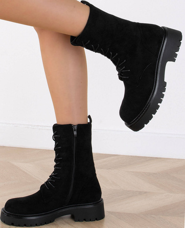 CZARNE BOTKI ZAMSZOWE OCIEPLANE TRAPERY SZNUROWANE FLORENCE