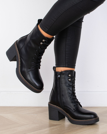 CZARNE DAMSKIE BOTKI NA SŁUPKU SKÓRZANE OLO