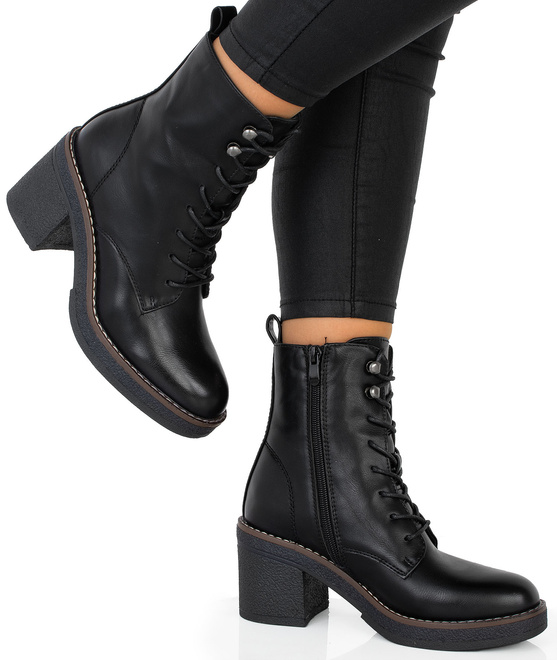 CZARNE DAMSKIE BOTKI NA SŁUPKU SKÓRZANE OLO 2