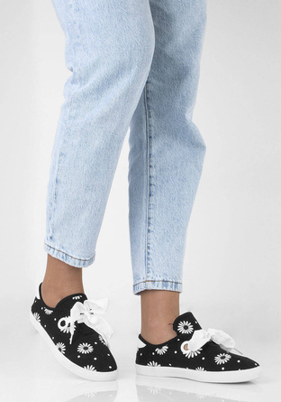 CZARNE TENISÓWKI TRAMPKI DAMSKIE WIĄZANE RENA