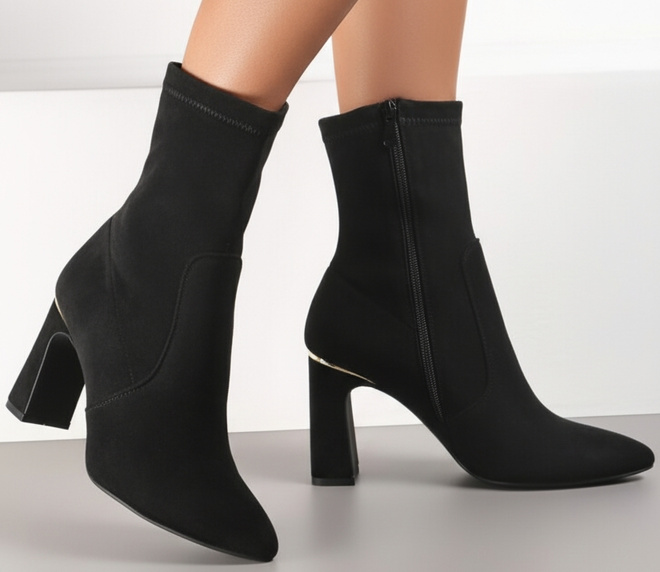 CZARNE DAMSKIE BOTKI NA SŁUPKU ZAMSZOWE OCIEPLANE LOPS 4