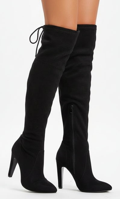 CZARNE DAMSKIE ZAMSZOWE KOZAKI NA OBCASIE ZAMEK 4