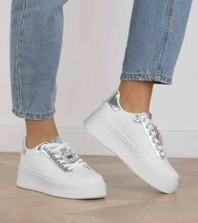 BIAŁE SNEAKERSY SKÓRZANE NA PLATFORMIE DAIZY