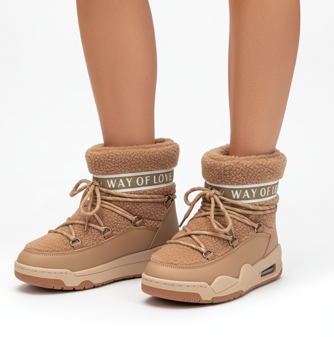 BEŻOWE OCIEPLANE ŚNIEGOWCE BOTKI PLATFORMA WSUWANE DOROMA 6